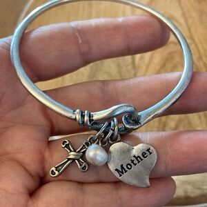 mother charm bangle bracelet Pearl cross chunky